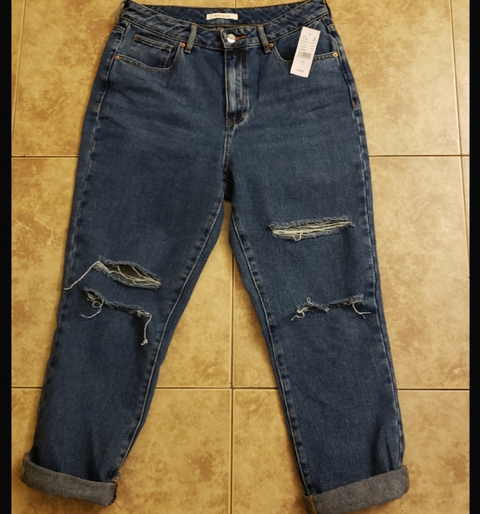 PacSun Women's Distressed Dark Blue Boyfriend Jeans